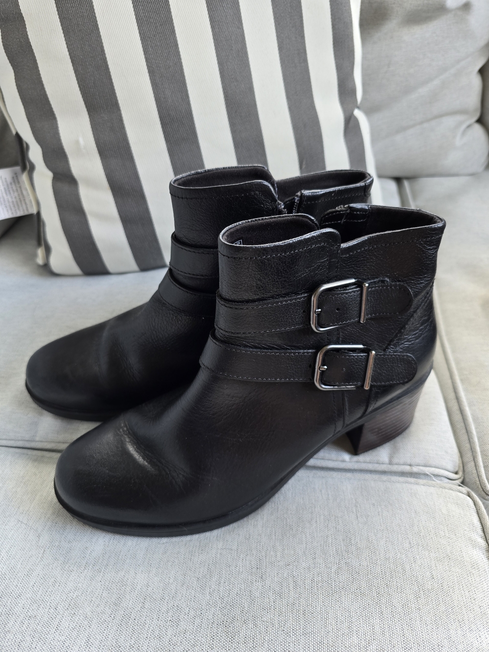 Clarks Black Leather Ankle Booties with Double Buckles